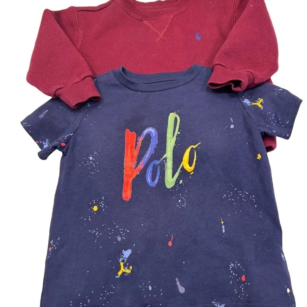Ralph Lauren Lot Of 2 Toddler Tee Shirt & Sweatshirt Sz 18MOs